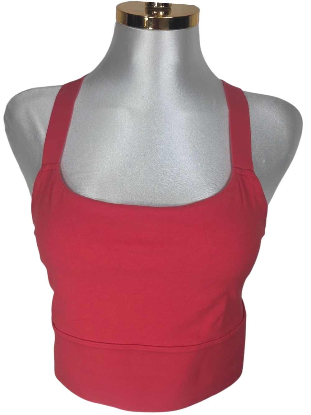 Athleta Coral-Red Square-Neck Crop Sports Bra. Size L
